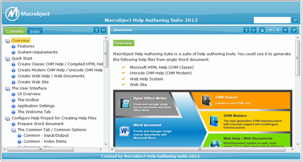 The Web Help / Web documents created by Macrobject Help Authoring Suite